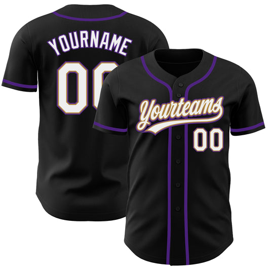 Custom Black White Old Gold-Purple Authentic Baseball Jersey - Sky-Custom