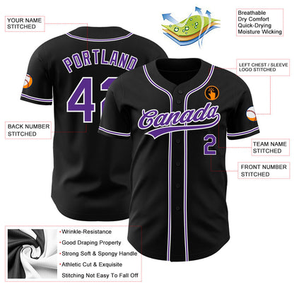 Custom Black Purple-White Authentic Baseball Jersey - Sky-Custom