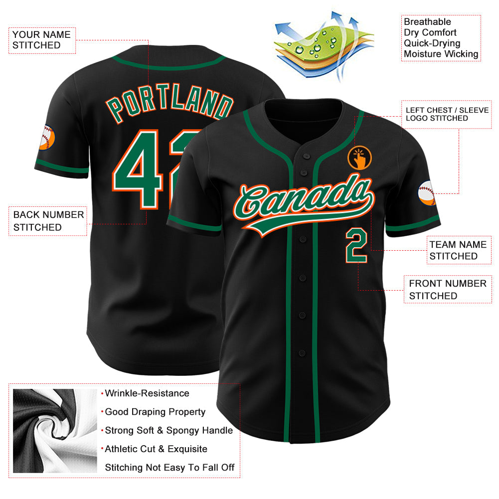 Custom Black Kelly Green-Orange Authentic Baseball Jersey - Sky-Custom