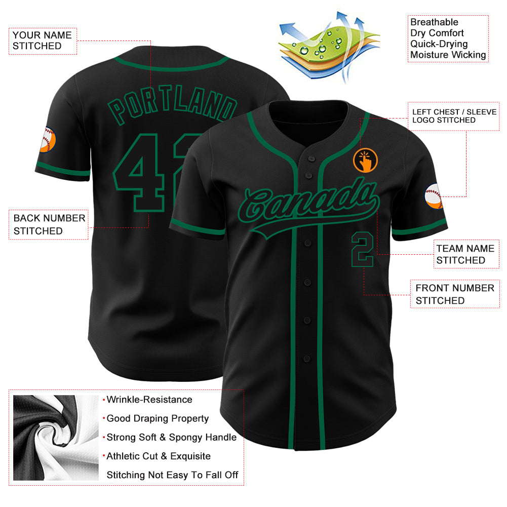 Custom Black Black-Kelly Green Authentic Baseball Jersey - Sky-Custom