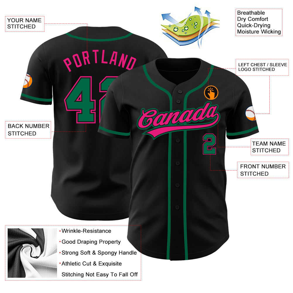 Custom Black Kelly Green-Hot Pink Authentic Baseball Jersey - Sky-Custom