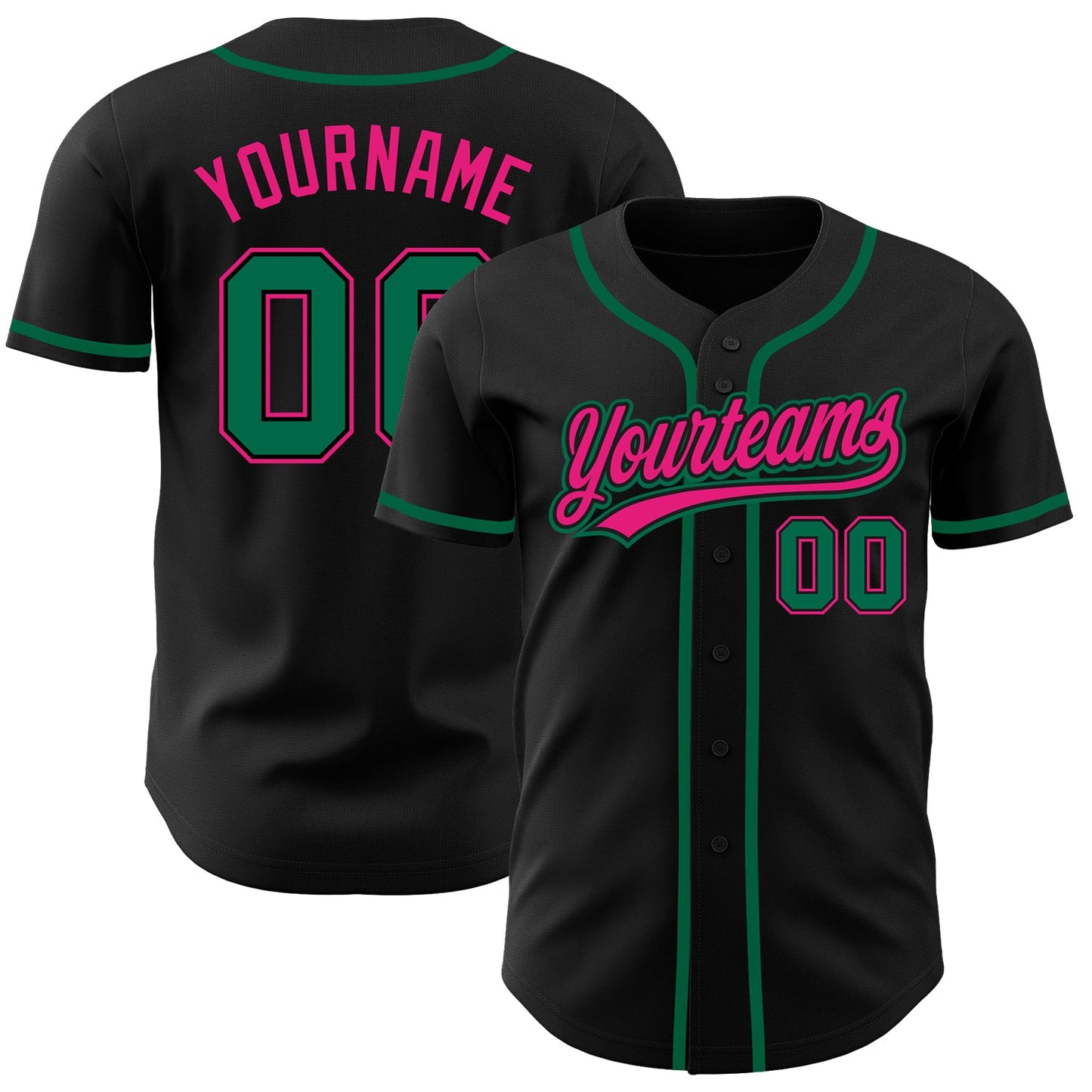 Custom Black Kelly Green-Hot Pink Authentic Baseball Jersey - Sky-Custom