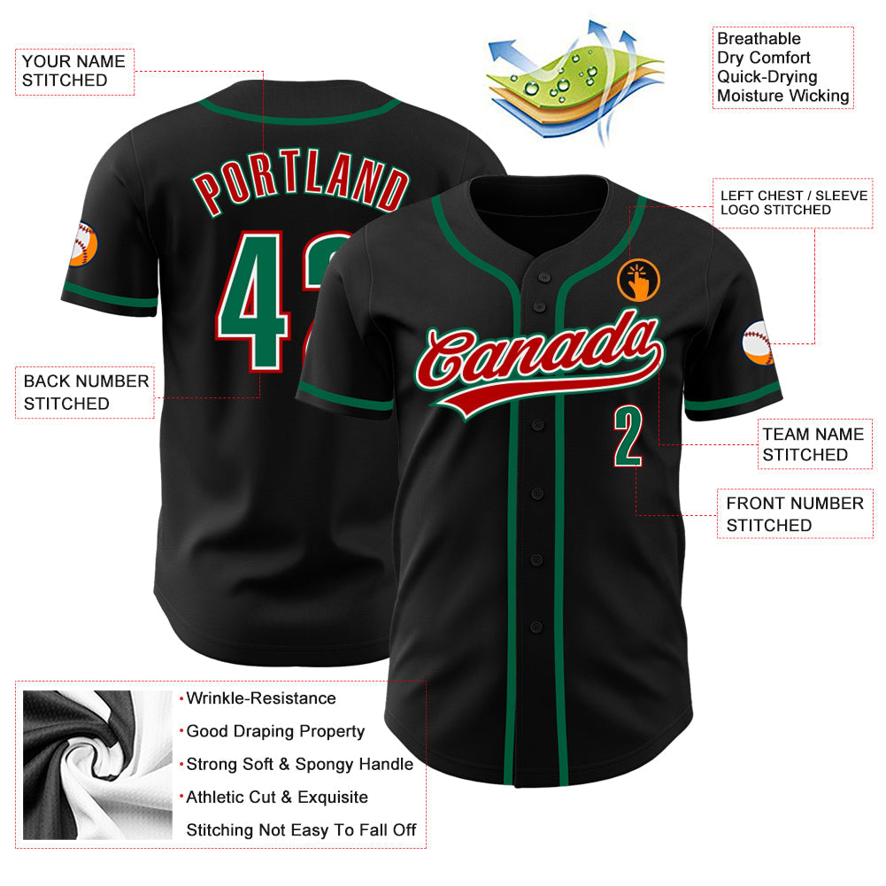 Custom Black Kelly Green-Red Authentic Baseball Jersey - Sky-Custom