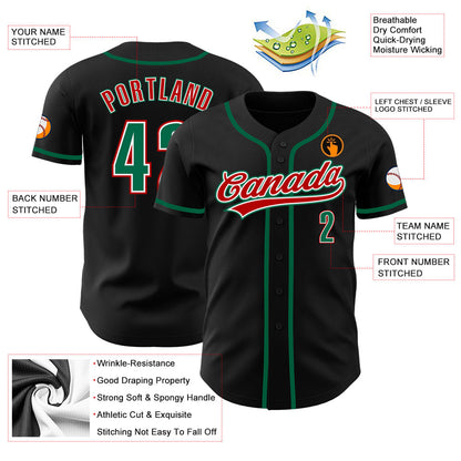 Custom Black Kelly Green-Red Authentic Baseball Jersey - Sky-Custom