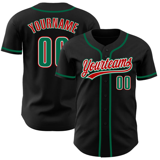 Custom Black Kelly Green-Red Authentic Baseball Jersey - Sky-Custom