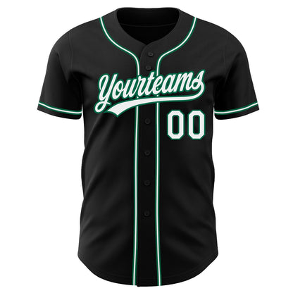 Custom Black White-Kelly Green Authentic Baseball Jersey - Sky-Custom