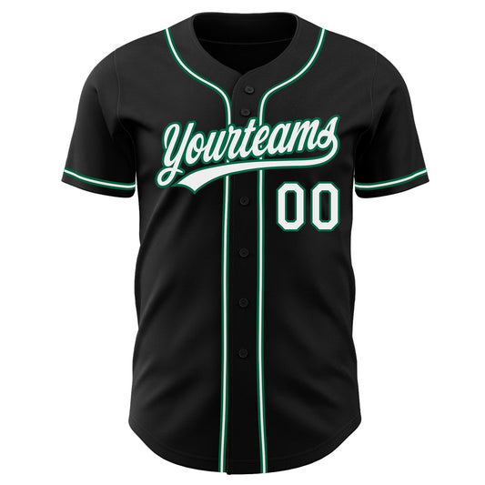 Custom Black White-Kelly Green Authentic Baseball Jersey - Sky-Custom
