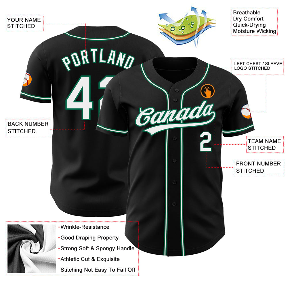 Custom Black White-Kelly Green Authentic Baseball Jersey - Sky-Custom