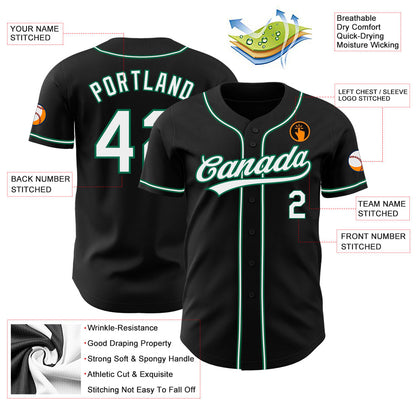 Custom Black White-Kelly Green Authentic Baseball Jersey - Sky-Custom
