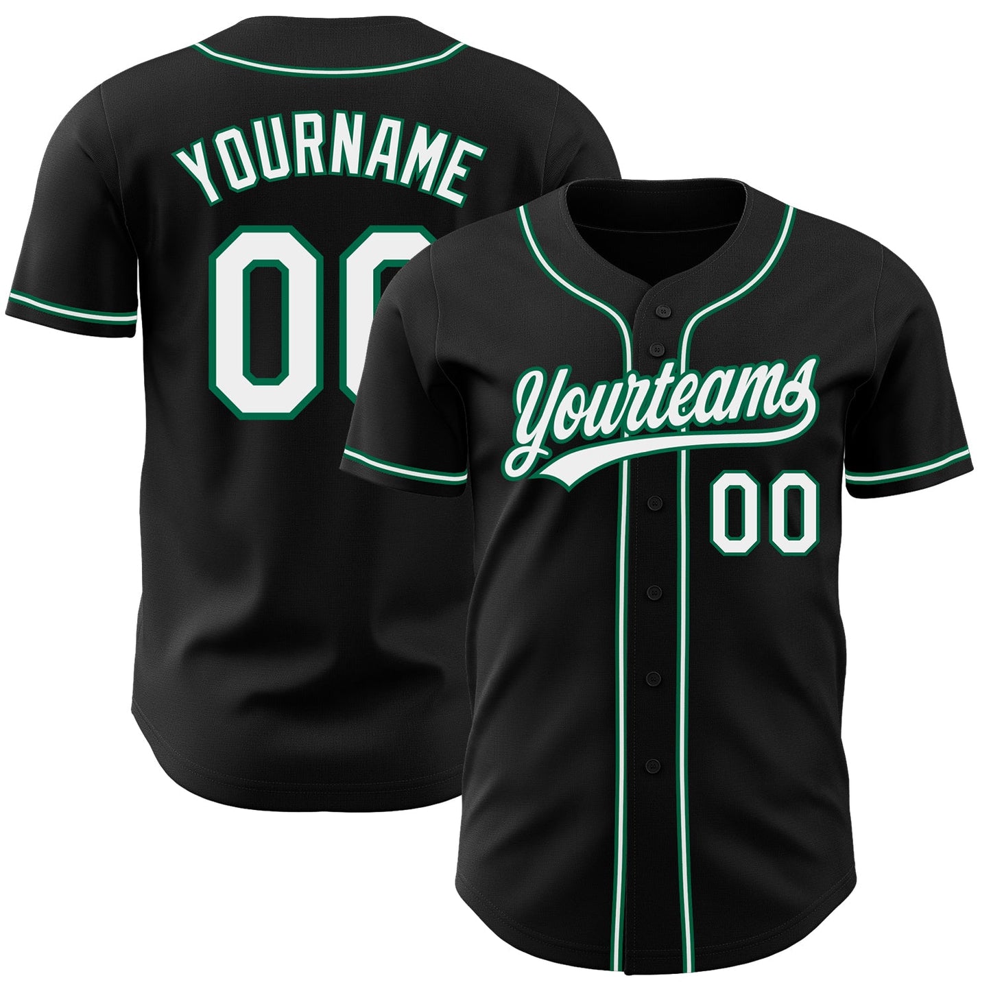 Custom Black White-Kelly Green Authentic Baseball Jersey - Sky-Custom