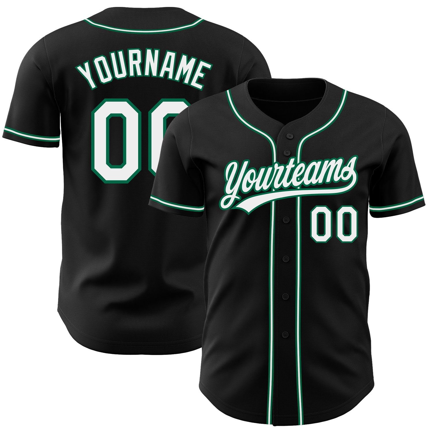 Custom Black White-Kelly Green Authentic Baseball Jersey - Sky-Custom