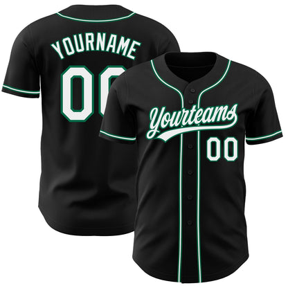 Custom Black White-Kelly Green Authentic Baseball Jersey - Sky-Custom
