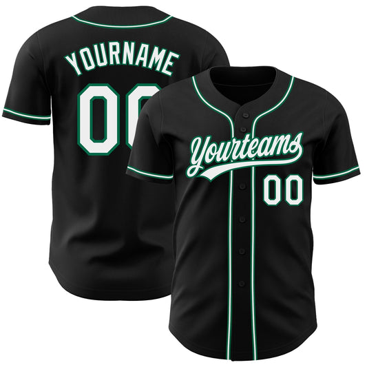 Custom Black White-Kelly Green Authentic Baseball Jersey - Sky-Custom