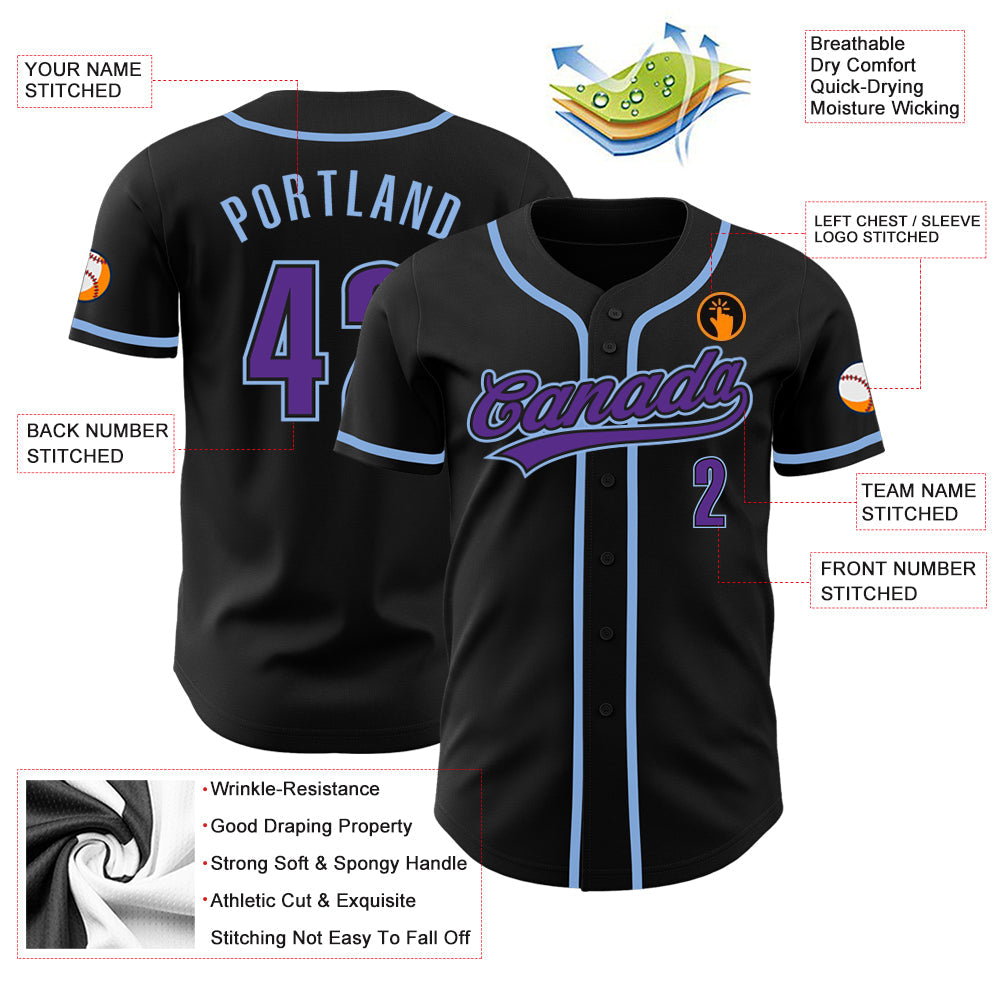 Custom Black Purpe-Light Blue Authentic Baseball Jersey - Sky-Custom