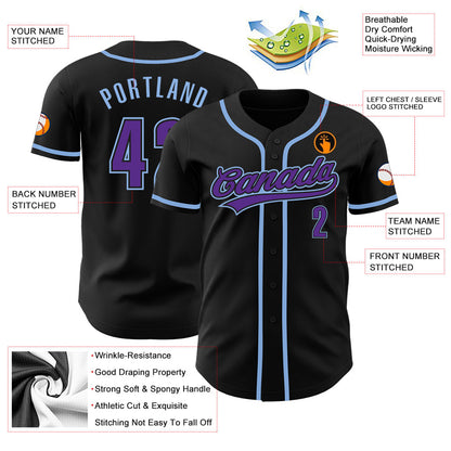 Custom Black Purpe-Light Blue Authentic Baseball Jersey - Sky-Custom