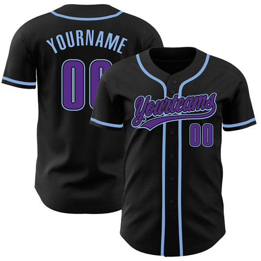 Custom Black Purpe-Light Blue Authentic Baseball Jersey - Sky-Custom