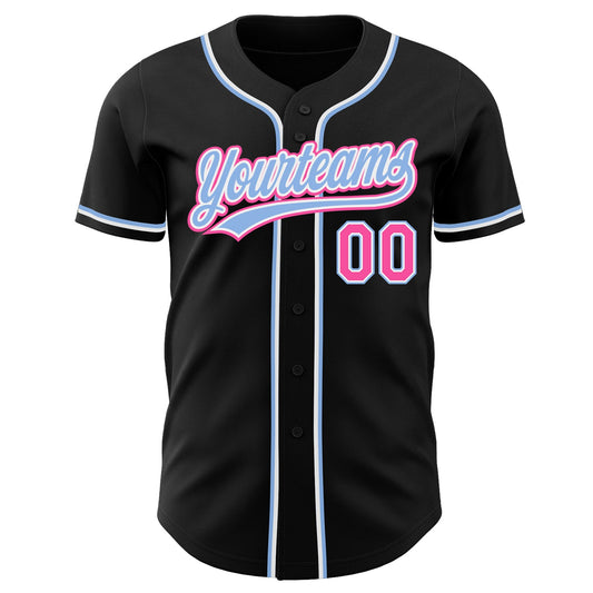 Custom Black Pink-Light Blue Authentic Baseball Jersey - Sky-Custom