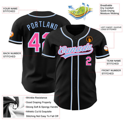 Custom Black Pink-Light Blue Authentic Baseball Jersey - Sky-Custom