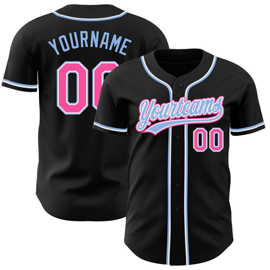Custom Black Pink-Light Blue Authentic Baseball Jersey - Sky-Custom