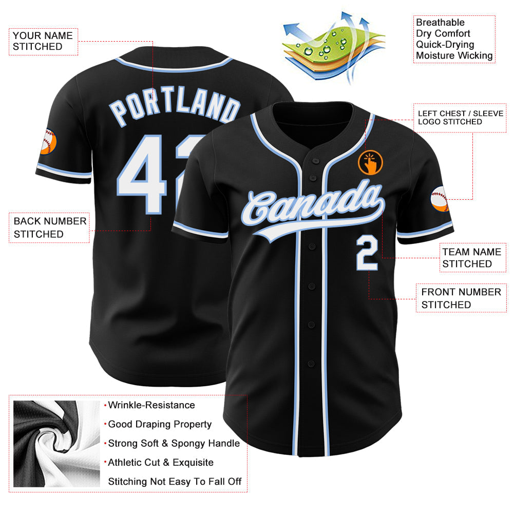 Custom Black White-Light Blue Authentic Baseball Jersey - Sky-Custom
