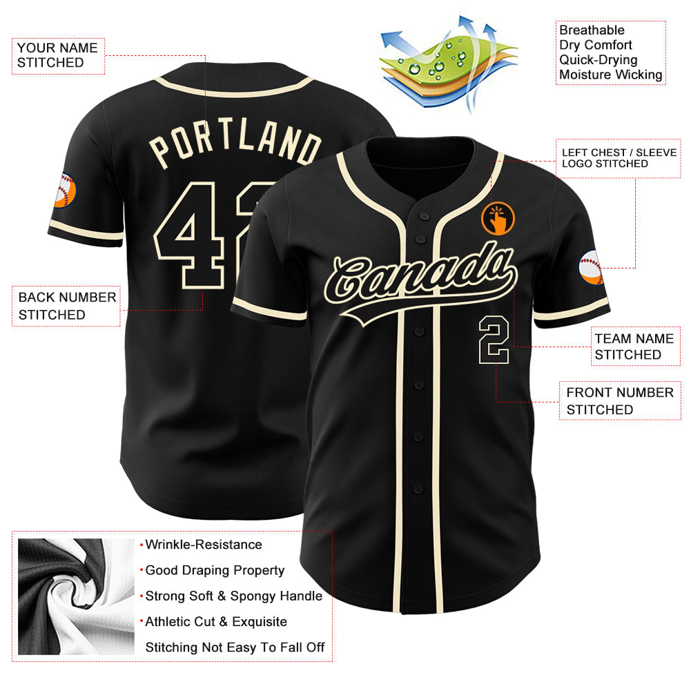 Custom Black Black-Cream Authentic Baseball Jersey - Sky-Custom