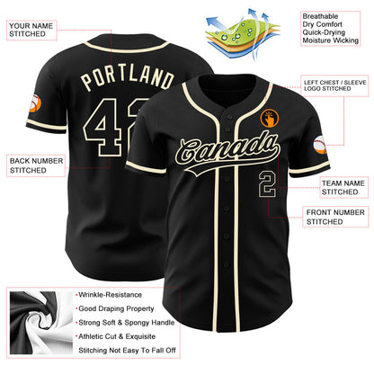 Custom Black Black-Cream Authentic Baseball Jersey - Sky-Custom