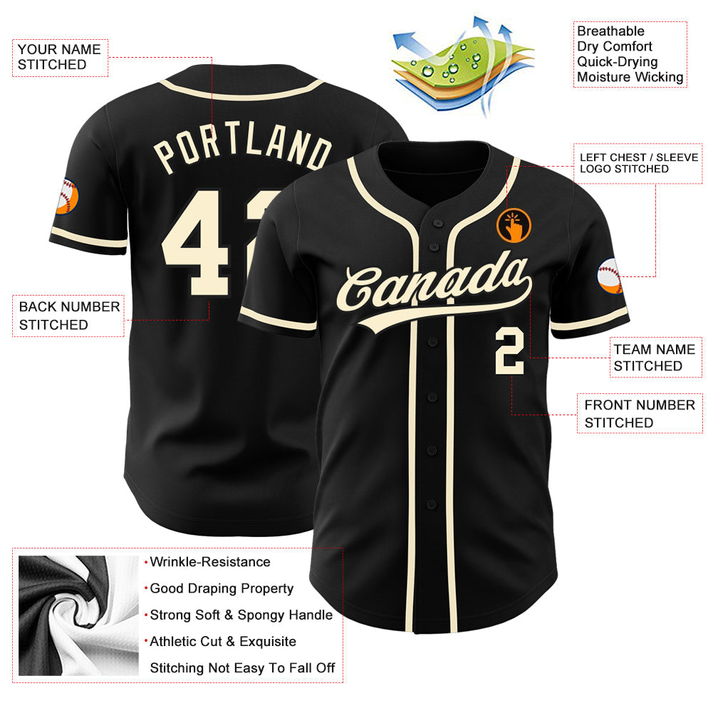 Custom Black Cream Authentic Baseball Jersey - Sky-Custom