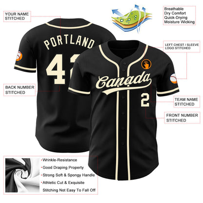 Custom Black Cream Authentic Baseball Jersey - Sky-Custom
