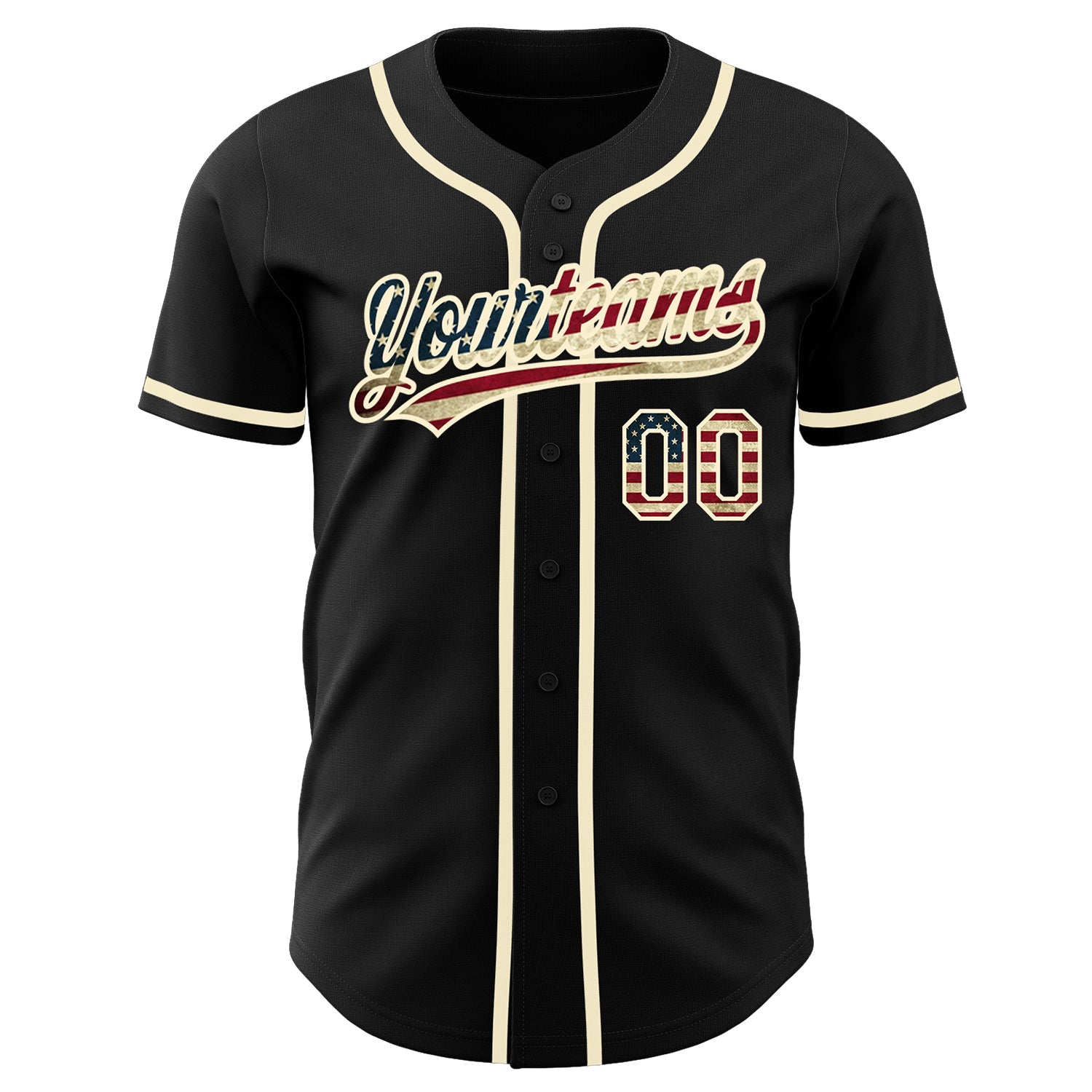 Custom Black Vintage USA Flag-Cream Authentic Baseball Jersey - Sky-Custom