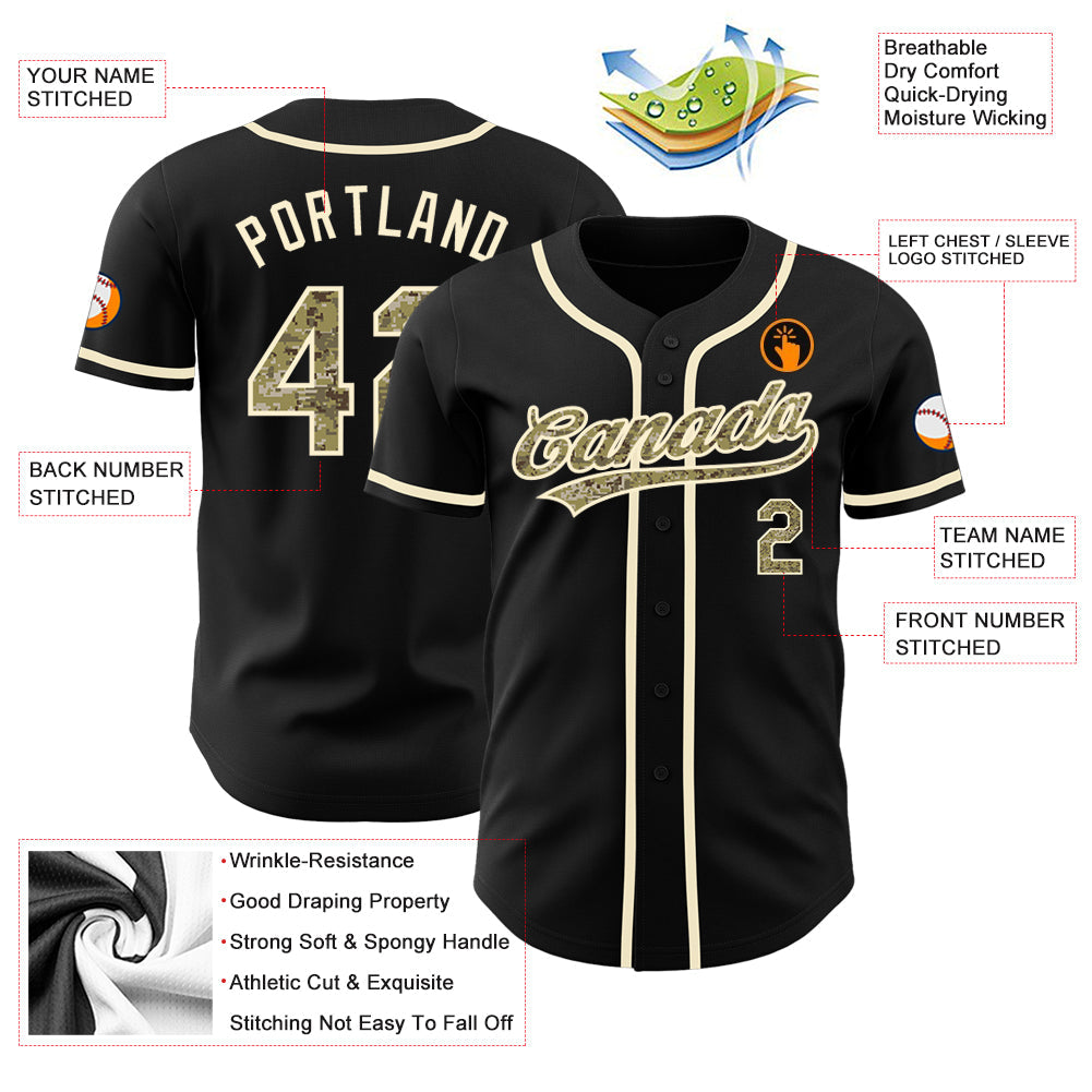 Custom Black Camo-Cream Authentic Baseball Jersey - Sky-Custom