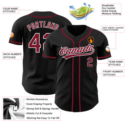 Custom Black Crimson-White Authentic Baseball Jersey - Sky-Custom