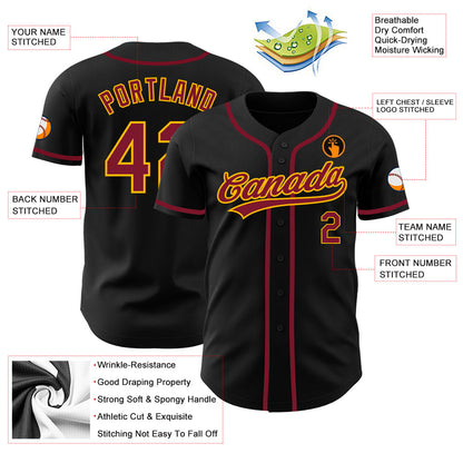 Custom Black Crimson-Gold Authentic Baseball Jersey - Sky-Custom