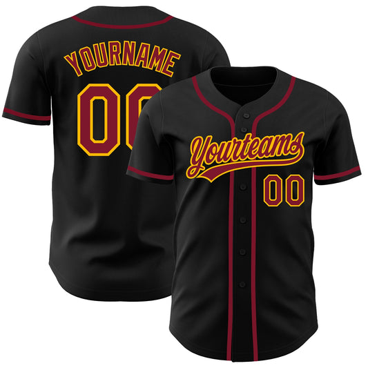 Custom Black Crimson-Gold Authentic Baseball Jersey - Sky-Custom