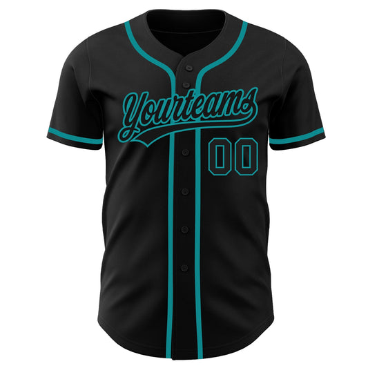 Custom Black Black-Teal Authentic Baseball Jersey - Sky-Custom