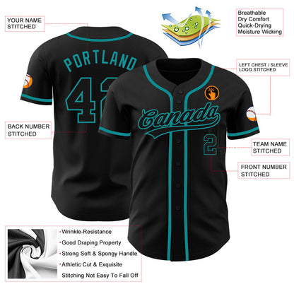 Custom Black Black-Teal Authentic Baseball Jersey - Sky-Custom