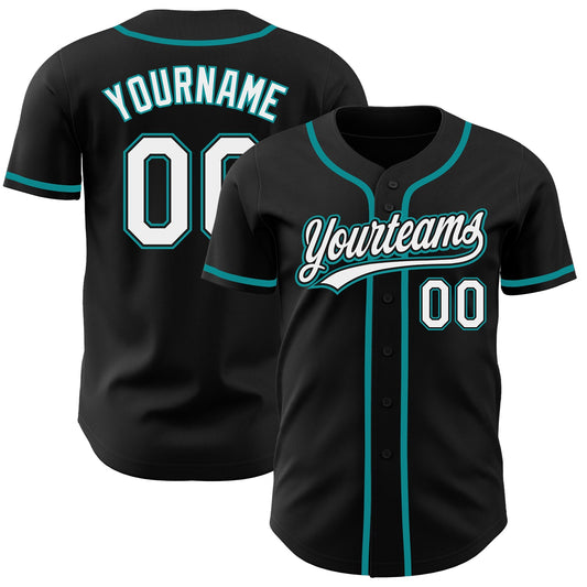 Custom Black White-Teal Authentic Baseball Jersey - Sky-Custom