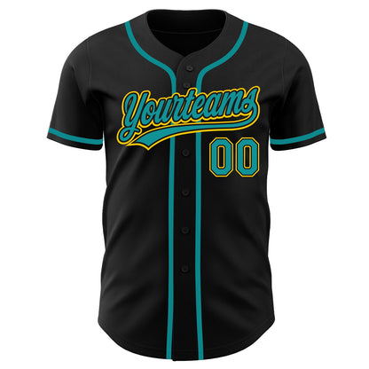 Custom Black Teal-Gold Authentic Baseball Jersey - Sky-Custom