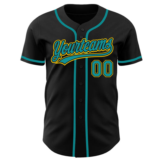 Custom Black Teal-Gold Authentic Baseball Jersey - Sky-Custom