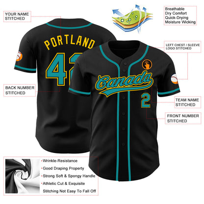 Custom Black Teal-Gold Authentic Baseball Jersey - Sky-Custom