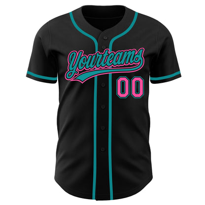 Custom Black Pink-Teal Authentic Baseball Jersey - Sky-Custom