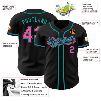 Custom Black Pink-Teal Authentic Baseball Jersey - Sky-Custom