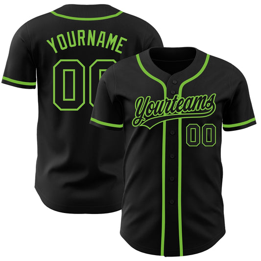 Custom Black Black-Neon Green Authentic Baseball Jersey - Sky-Custom