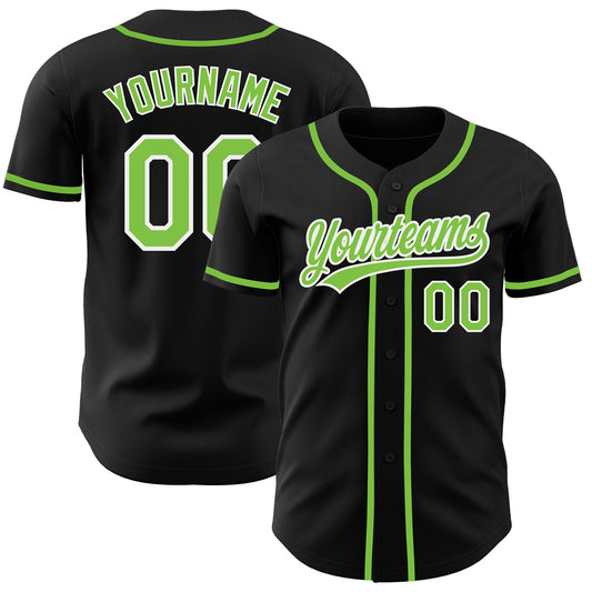 Custom Black Neon Green-White Authentic Baseball Jersey - Sky-Custom