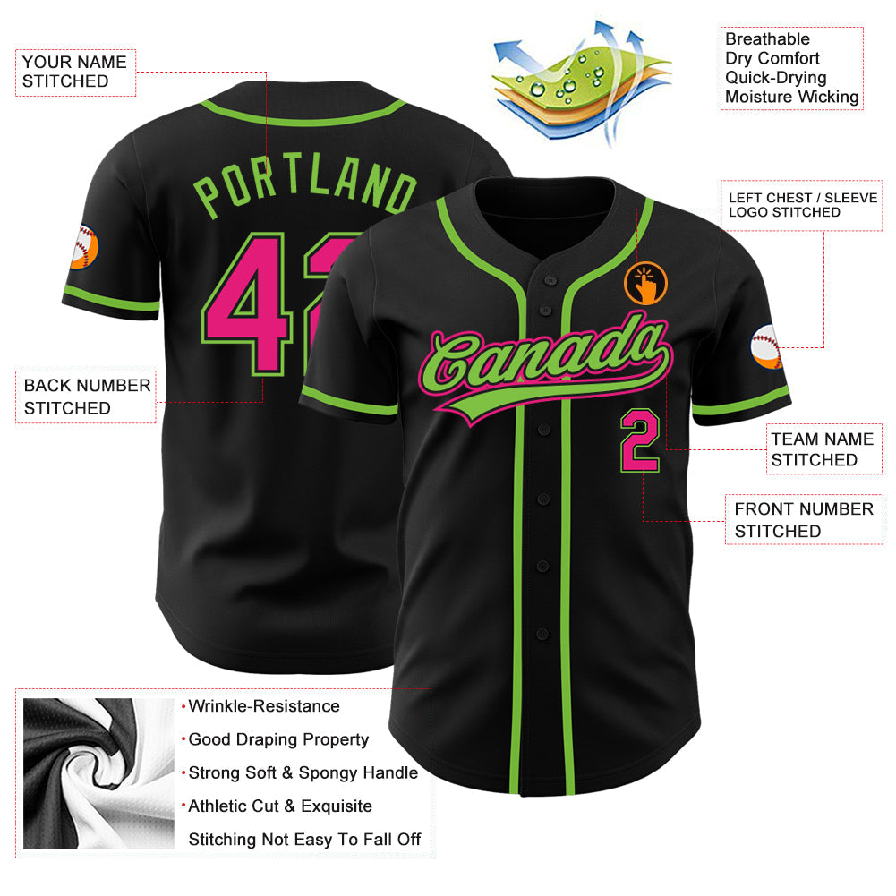 Custom Black Hot Pink-Neon Green Authentic Baseball Jersey - Sky-Custom