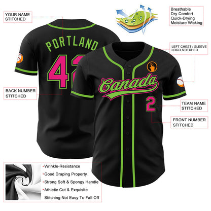 Custom Black Hot Pink-Neon Green Authentic Baseball Jersey - Sky-Custom