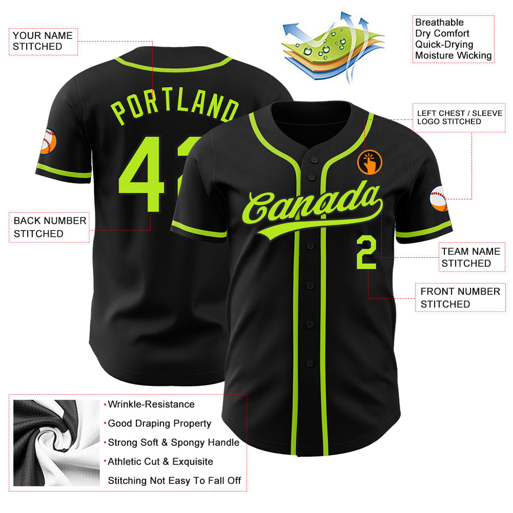 Custom Black Neon Green Authentic Baseball Jersey - Sky-Custom