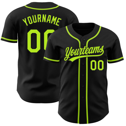 Custom Black Neon Green Authentic Baseball Jersey - Sky-Custom