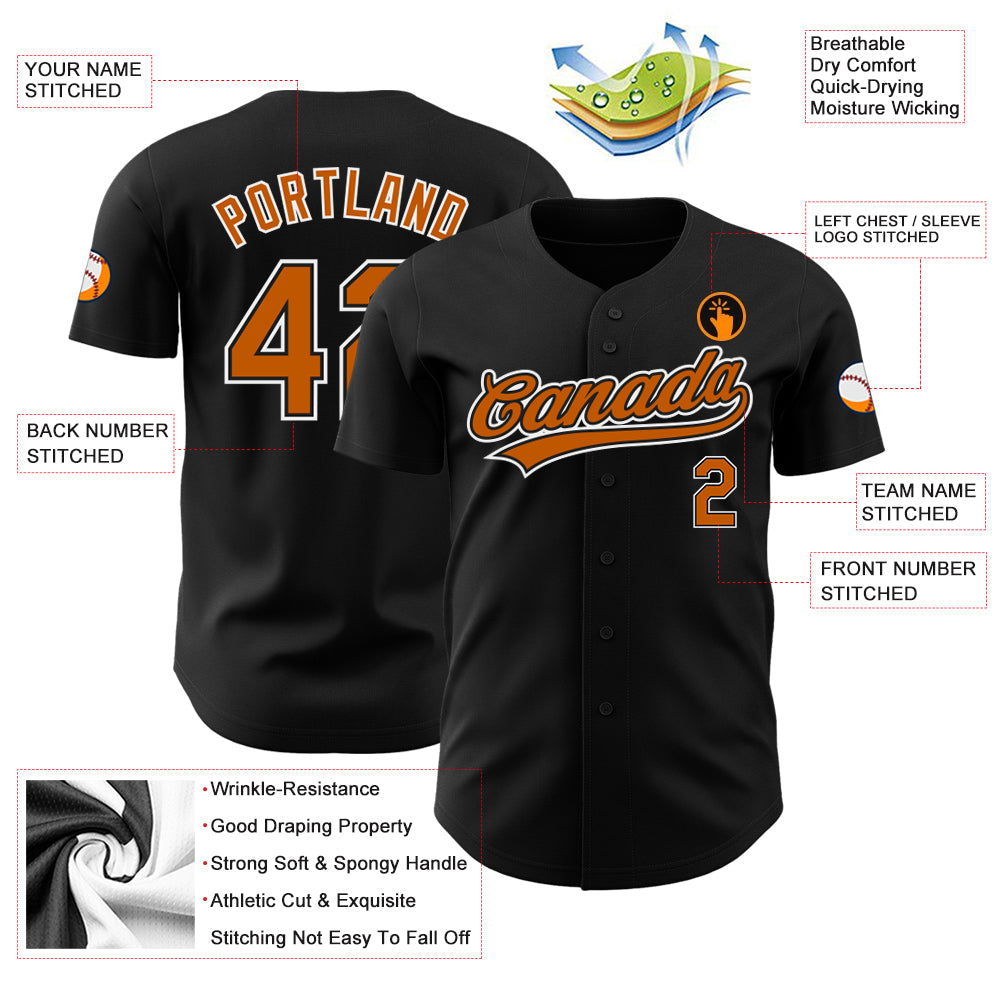 Custom Black Texas Orange-White Authentic Baseball Jersey - Sky-Custom