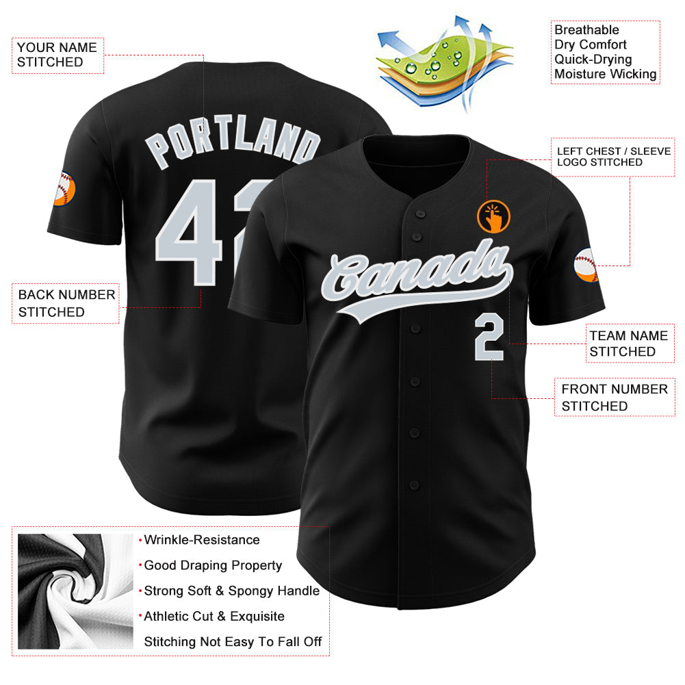 Custom Black Silver-White Authentic Baseball Jersey - Sky-Custom