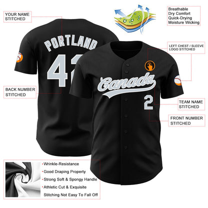 Custom Black Silver-White Authentic Baseball Jersey - Sky-Custom